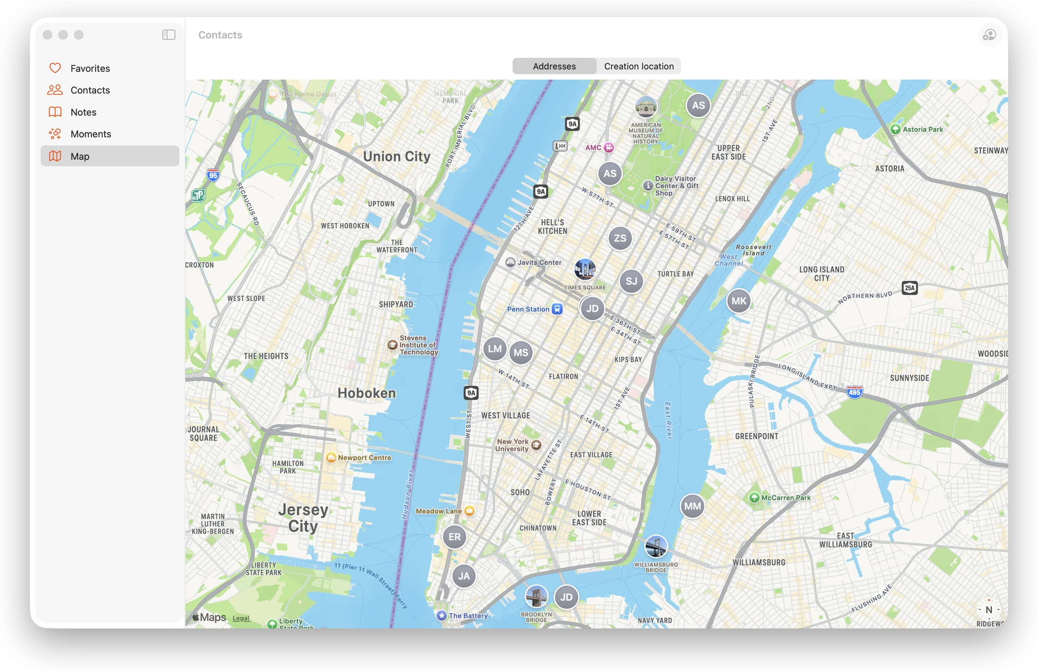 Map of contact addresses on the Mac